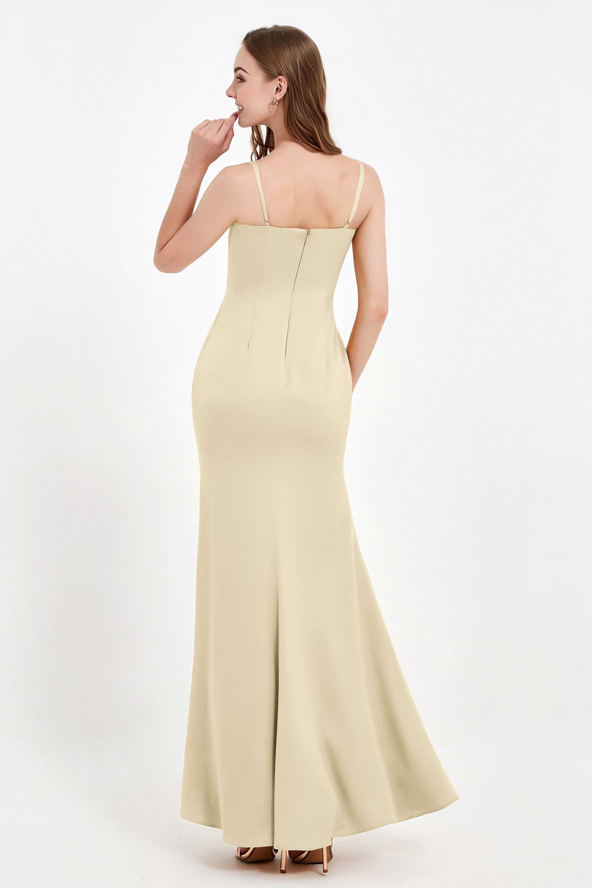 Spaghetti Straps Crepe Sheath Formal Evening Dresses Long Prom Bridesmaid Dress Gowns
