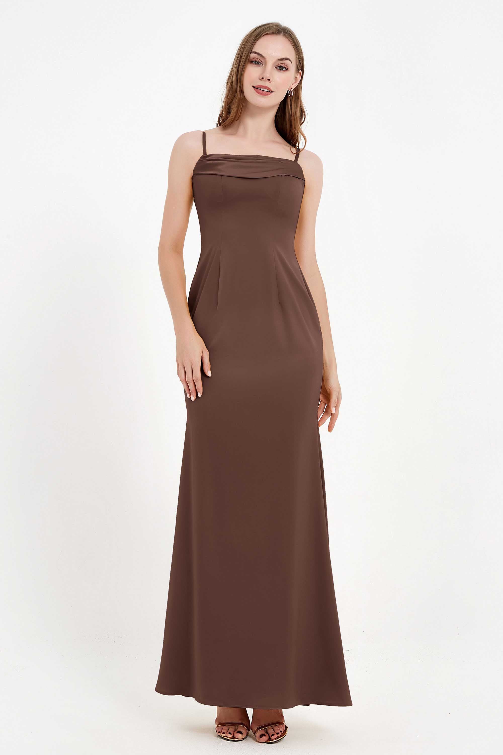 Spaghetti Straps Crepe Sheath Formal Evening Dresses Long Prom Bridesmaid Dress Gowns