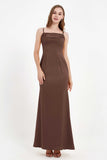 Spaghetti Straps Crepe Sheath Formal Evening Dresses Long Prom Bridesmaid Dress Gowns