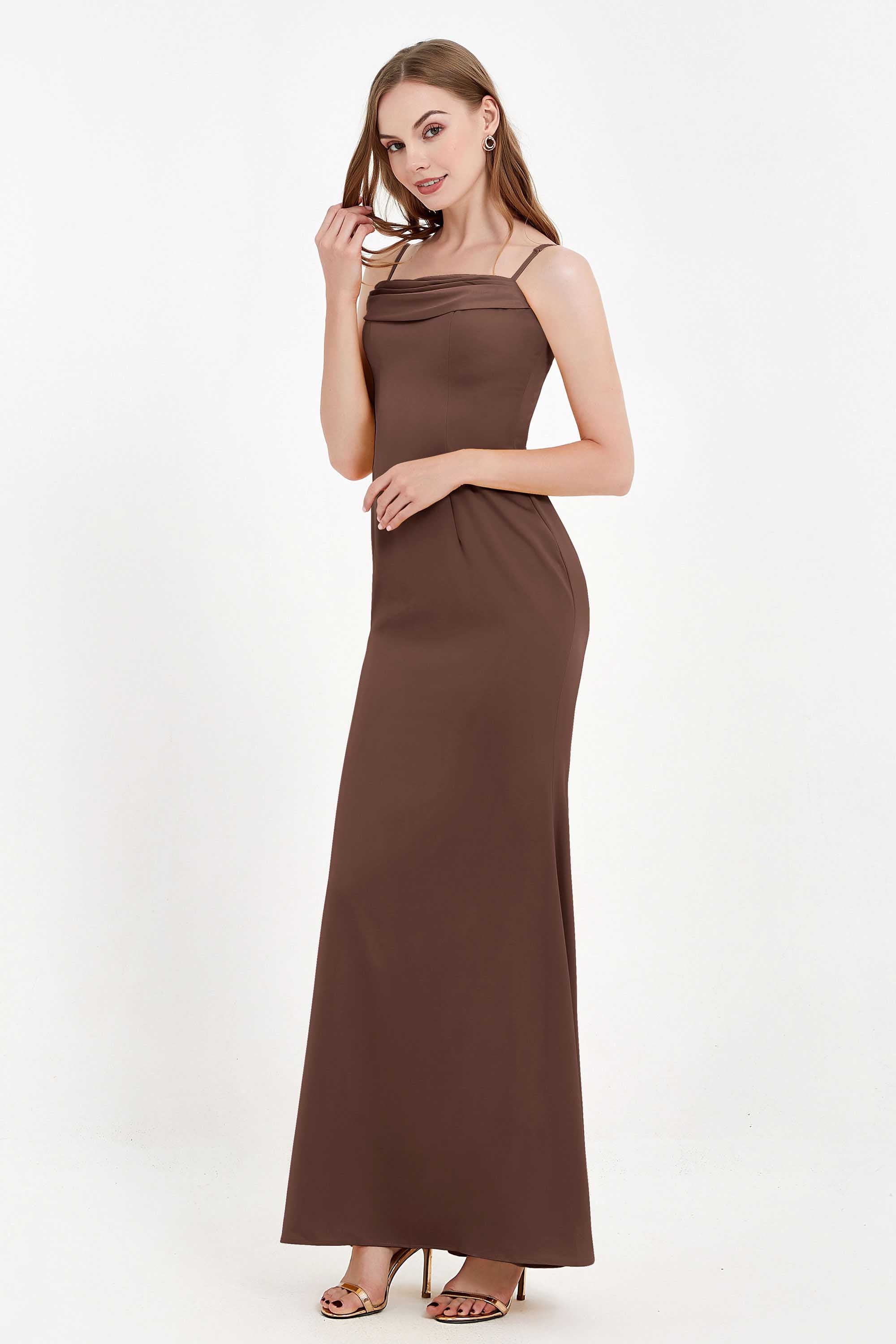Spaghetti Straps Crepe Sheath Formal Evening Dresses Long Prom Bridesmaid Dress Gowns
