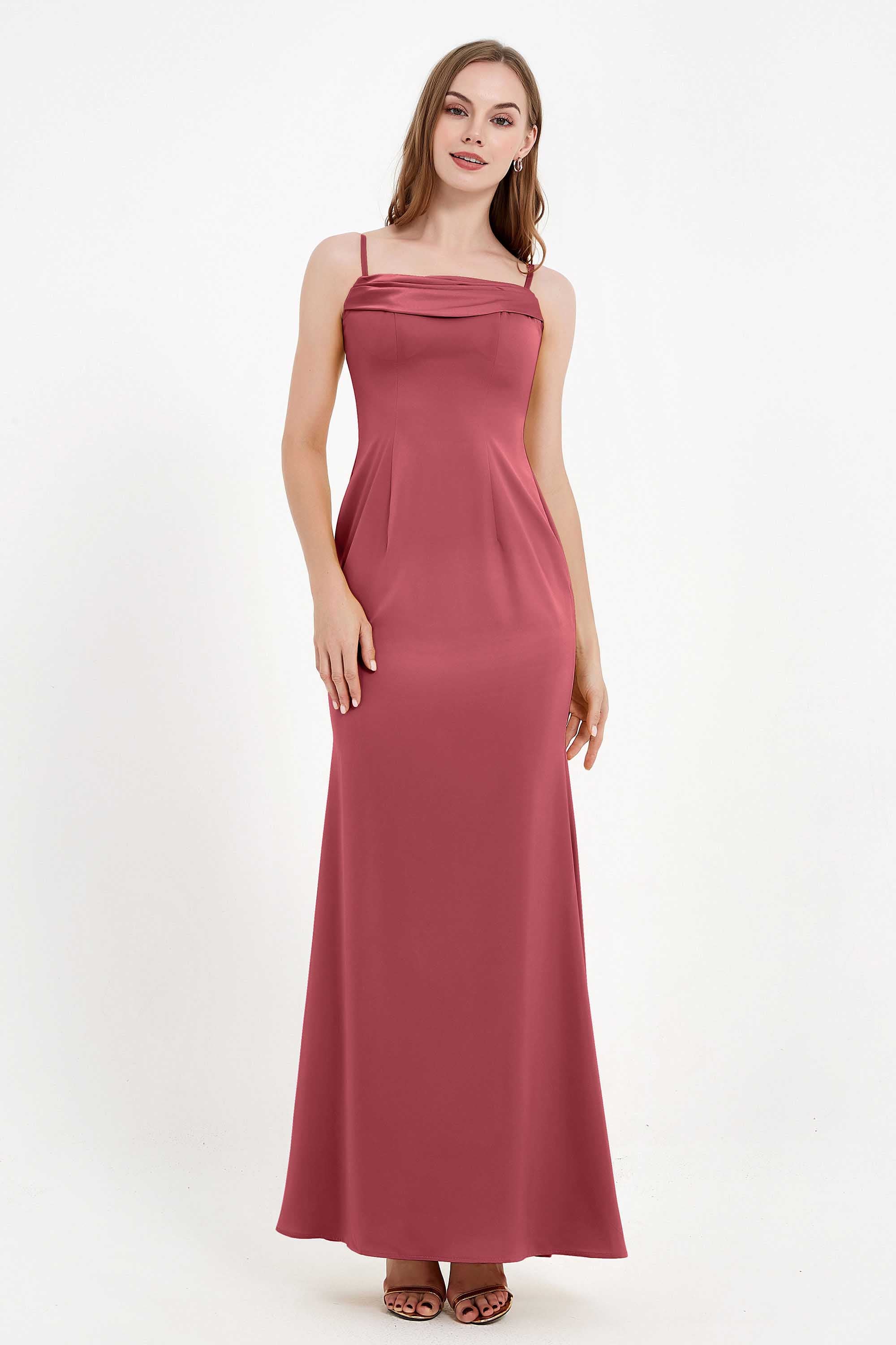 Spaghetti Straps Crepe Sheath Formal Evening Dresses Long Prom Bridesmaid Dress Gowns