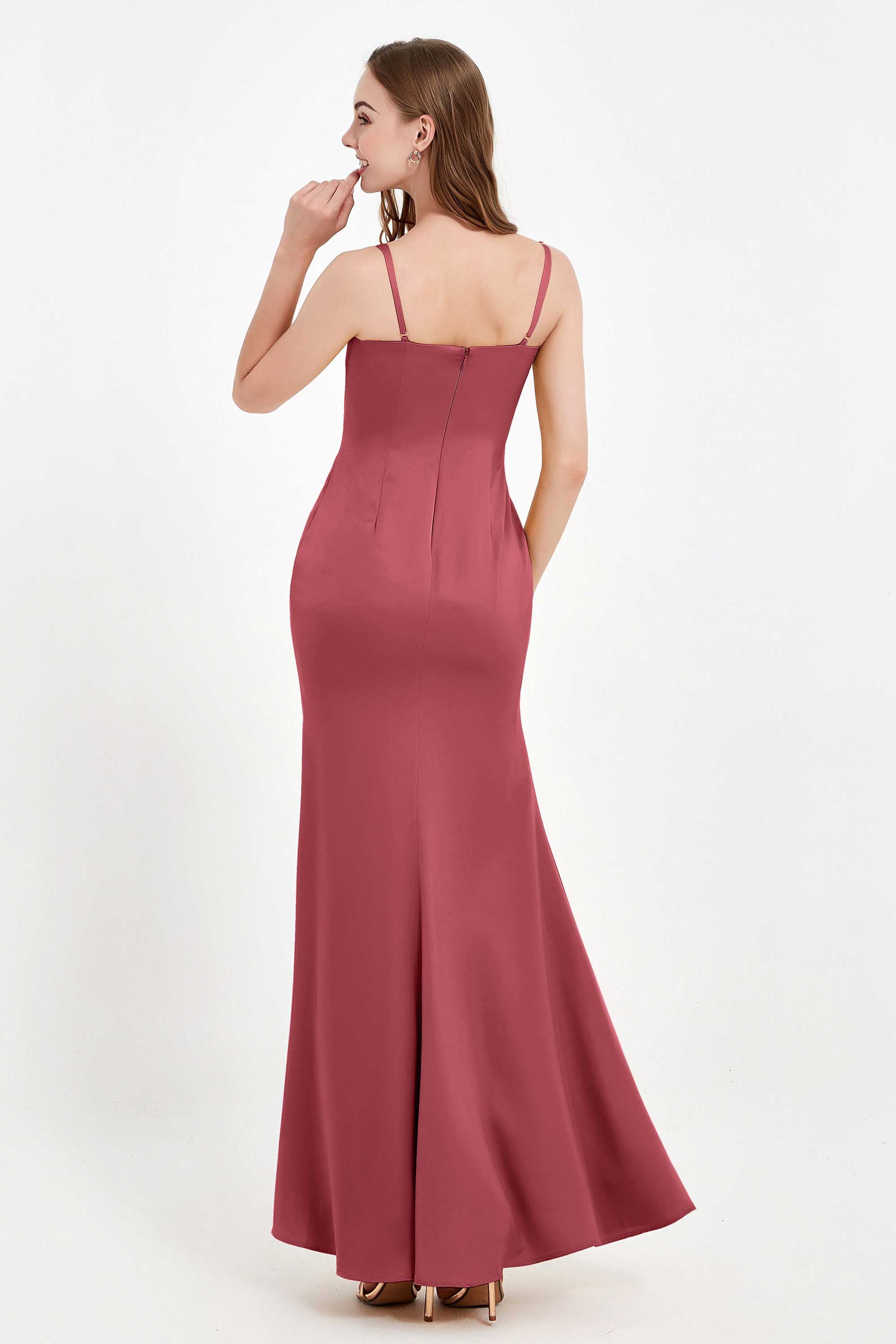 Spaghetti Straps Crepe Sheath Formal Evening Dresses Long Prom Bridesmaid Dress Gowns