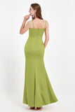 Spaghetti Straps Crepe Sheath Formal Evening Dresses Long Prom Bridesmaid Dress Gowns