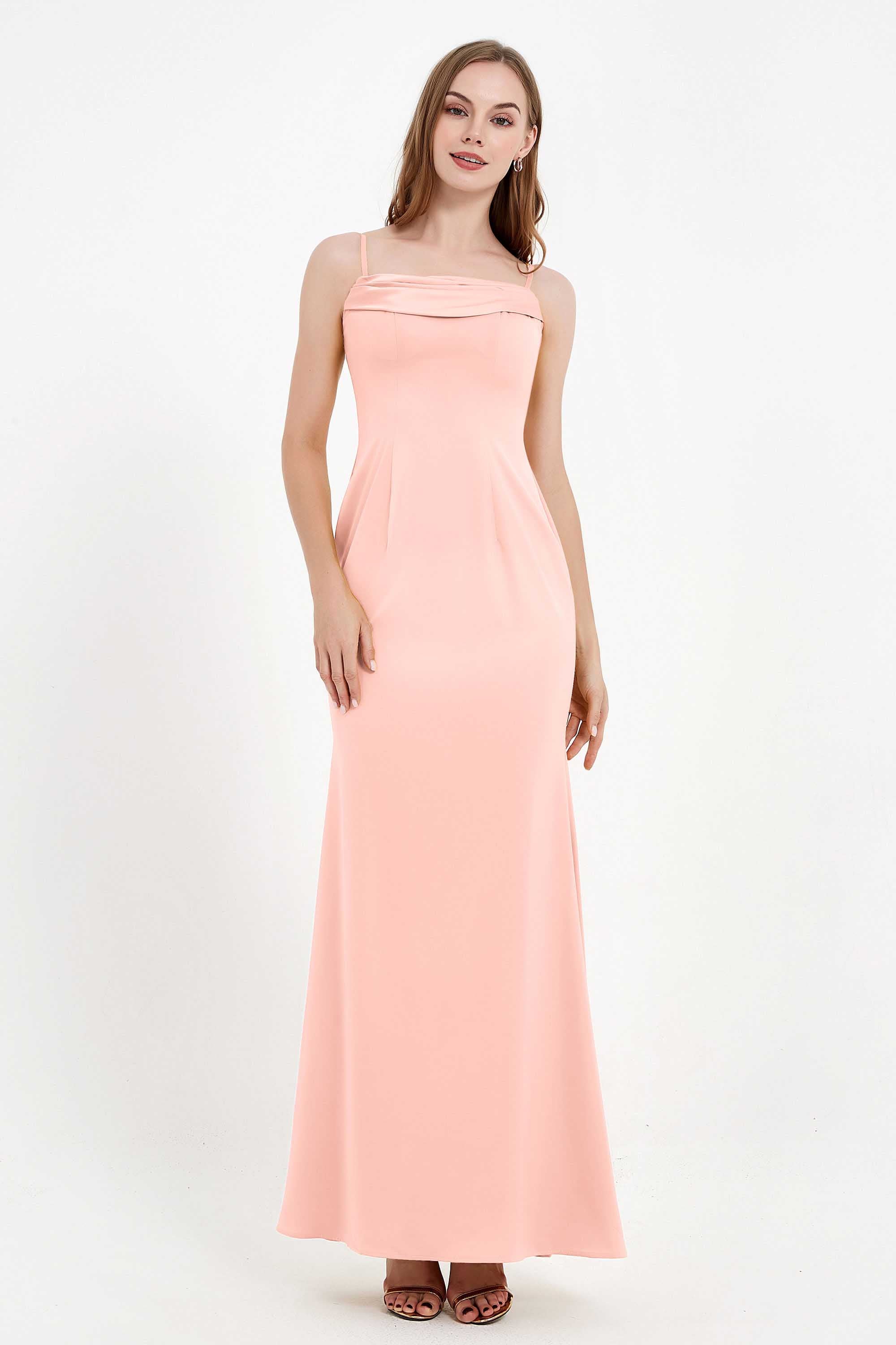 Spaghetti Straps Crepe Sheath Formal Evening Dresses Long Prom Bridesmaid Dress Gowns