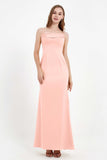 Spaghetti Straps Crepe Sheath Formal Evening Dresses Long Prom Bridesmaid Dress Gowns