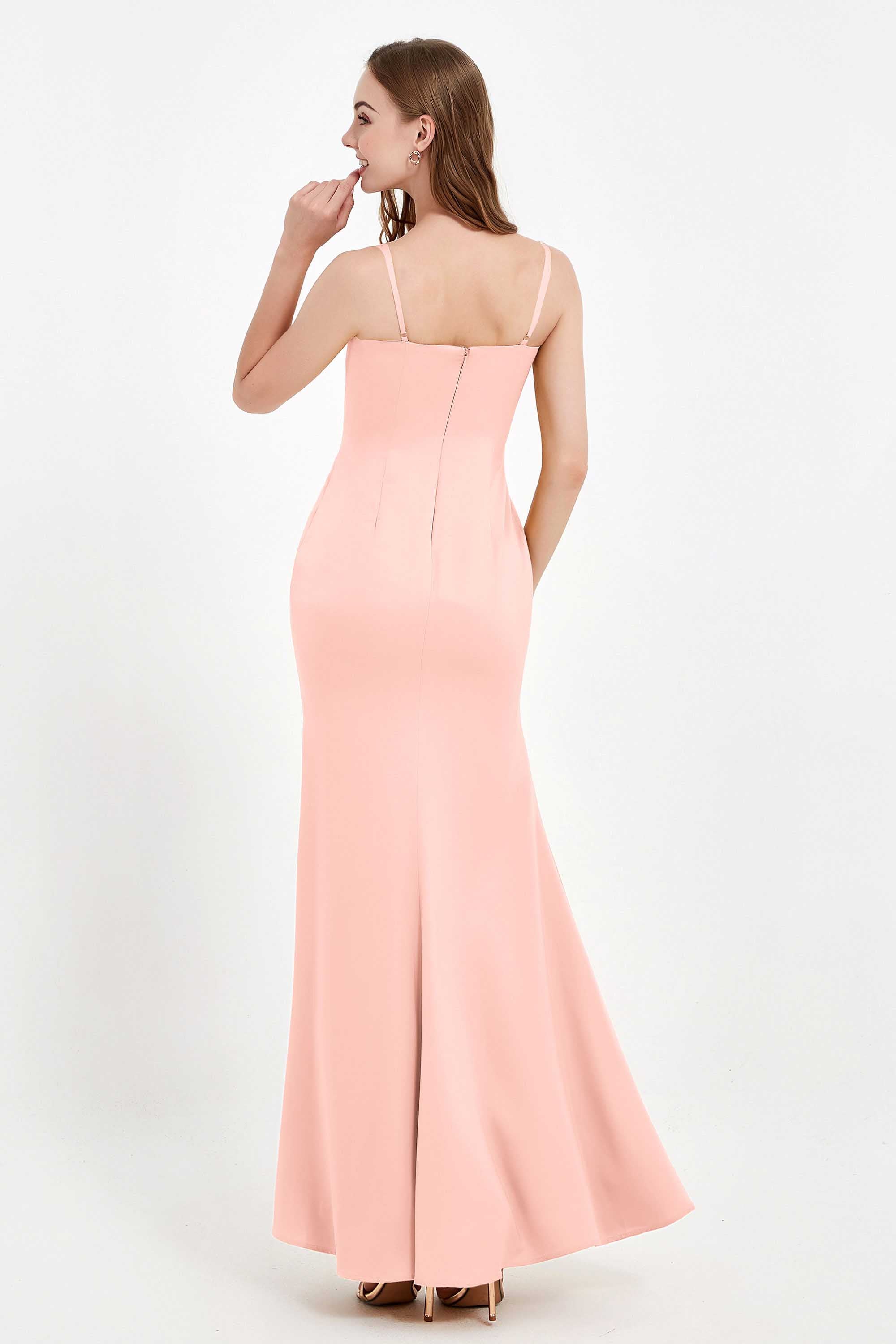 Spaghetti Straps Crepe Sheath Formal Evening Dresses Long Prom Bridesmaid Dress Gowns