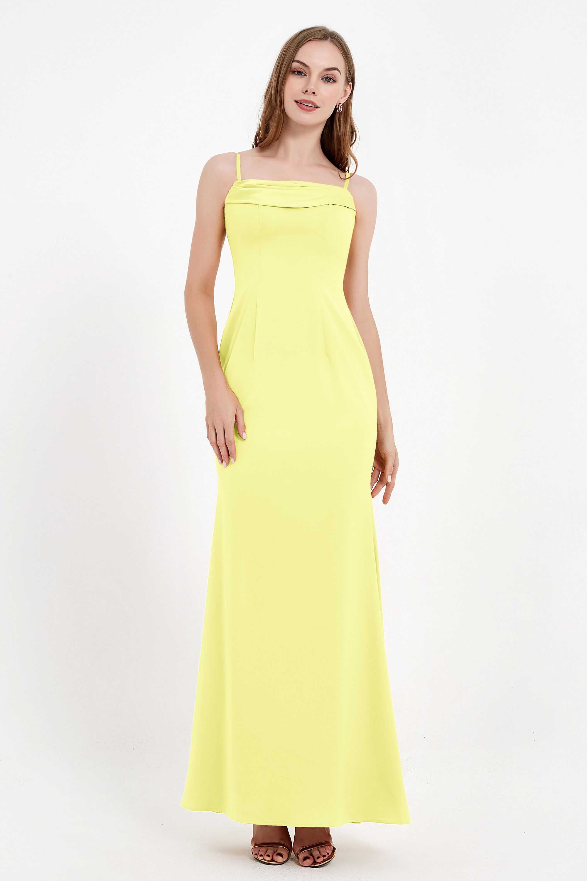 Spaghetti Straps Crepe Sheath Formal Evening Dresses Long Prom Bridesmaid Dress Gowns