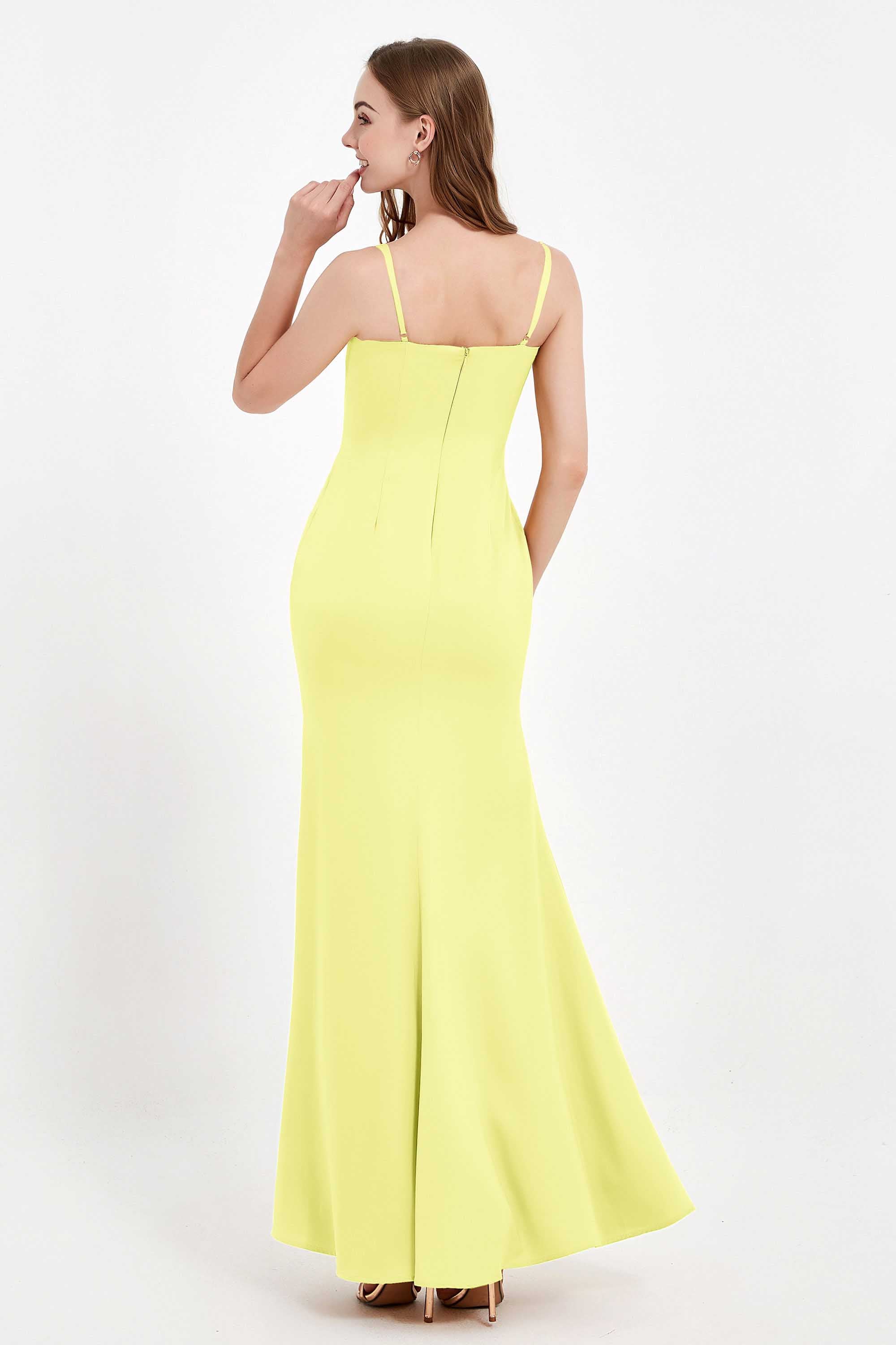 Spaghetti Straps Crepe Sheath Formal Evening Dresses Long Prom Bridesmaid Dress Gowns