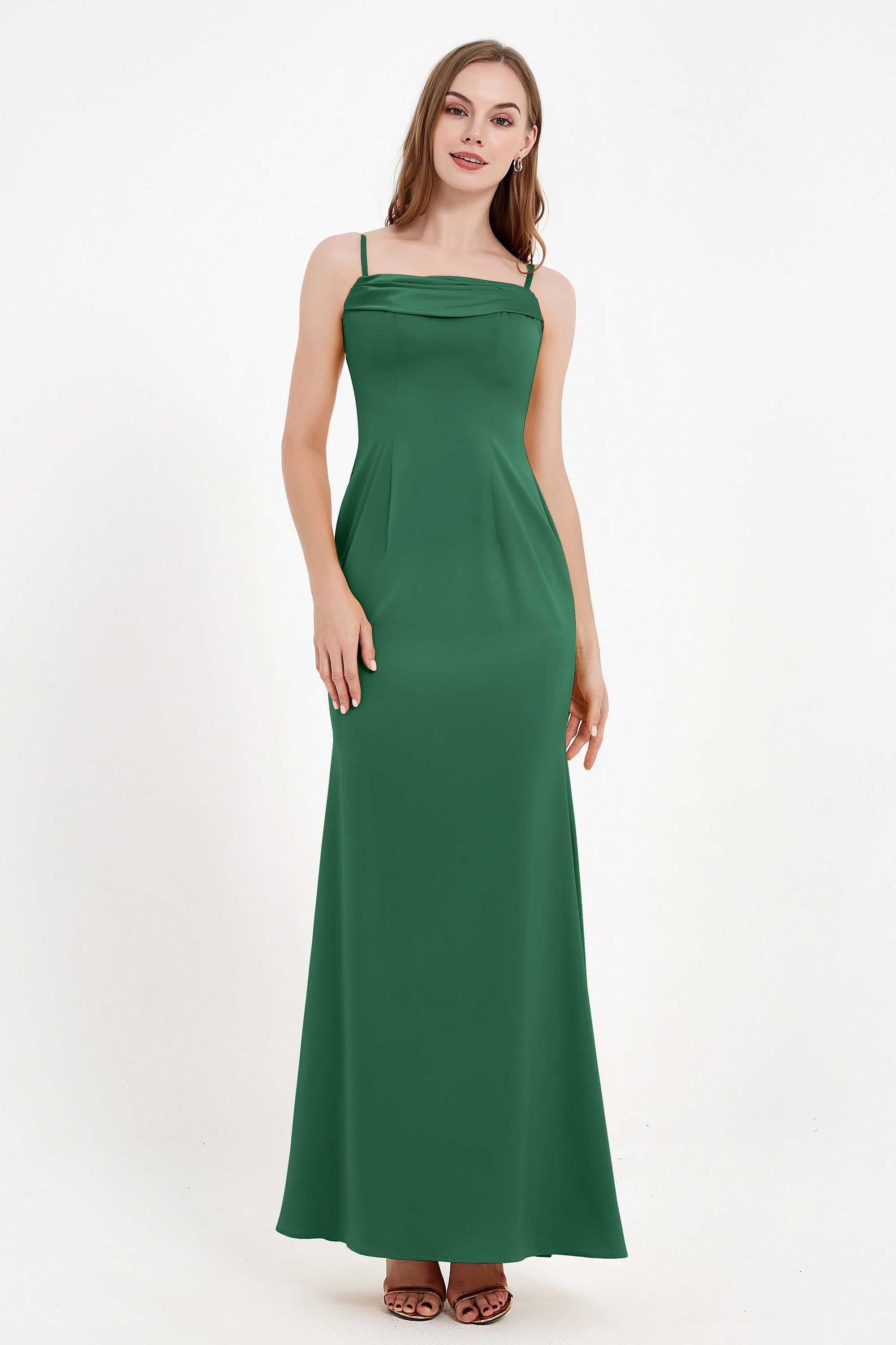 Spaghetti Straps Crepe Sheath Formal Evening Dresses Long Prom Bridesmaid Dress Gowns