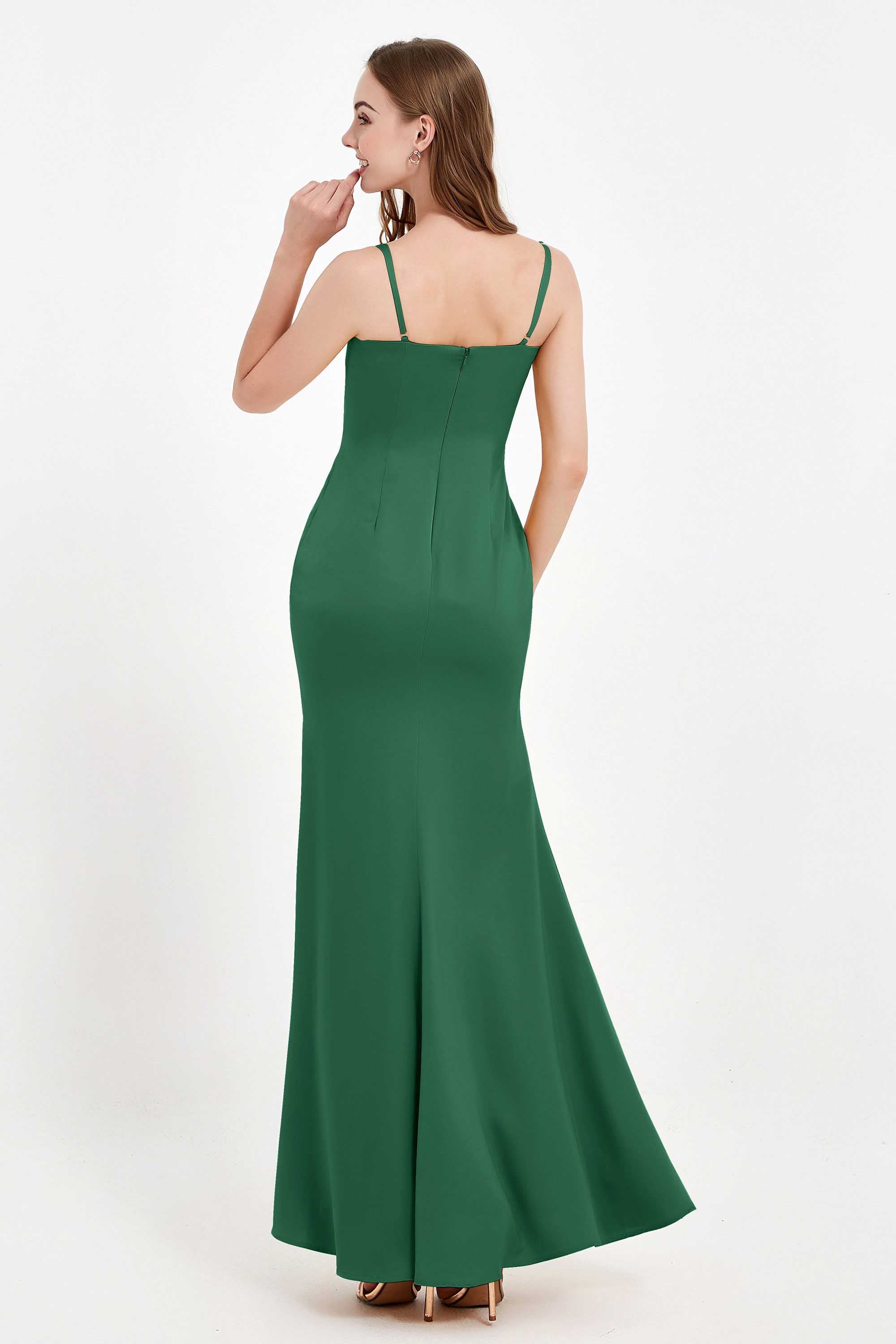 Spaghetti Straps Crepe Sheath Formal Evening Dresses Long Prom Bridesmaid Dress Gowns