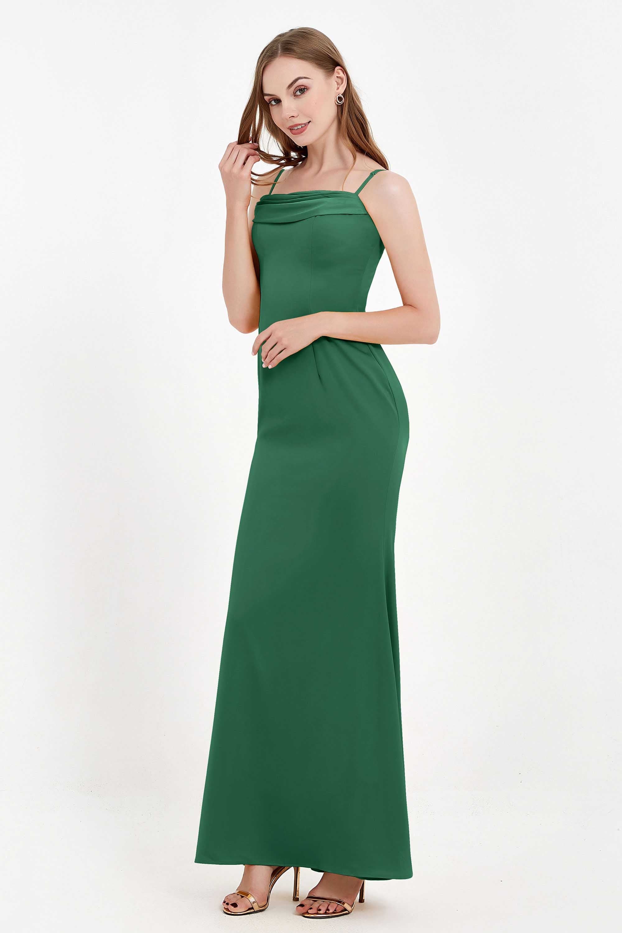 Spaghetti Straps Crepe Sheath Formal Evening Dresses Long Prom Bridesmaid Dress Gowns