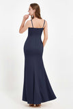 Spaghetti Straps Crepe Sheath Formal Evening Dresses Long Prom Bridesmaid Dress Gowns