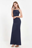 Spaghetti Straps Crepe Sheath Formal Evening Dresses Long Prom Bridesmaid Dress Gowns