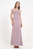 Spaghetti Straps Crepe Sheath Formal Evening Dresses Long Prom Bridesmaid Dress Gowns