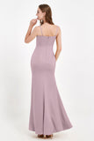 Spaghetti Straps Crepe Sheath Formal Evening Dresses Long Prom Bridesmaid Dress Gowns
