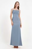 Spaghetti Straps Crepe Sheath Formal Evening Dresses Long Prom Bridesmaid Dress Gowns