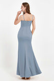 Spaghetti Straps Crepe Sheath Formal Evening Dresses Long Prom Bridesmaid Dress Gowns