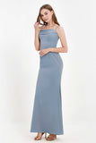 Spaghetti Straps Crepe Sheath Formal Evening Dresses Long Prom Bridesmaid Dress Gowns