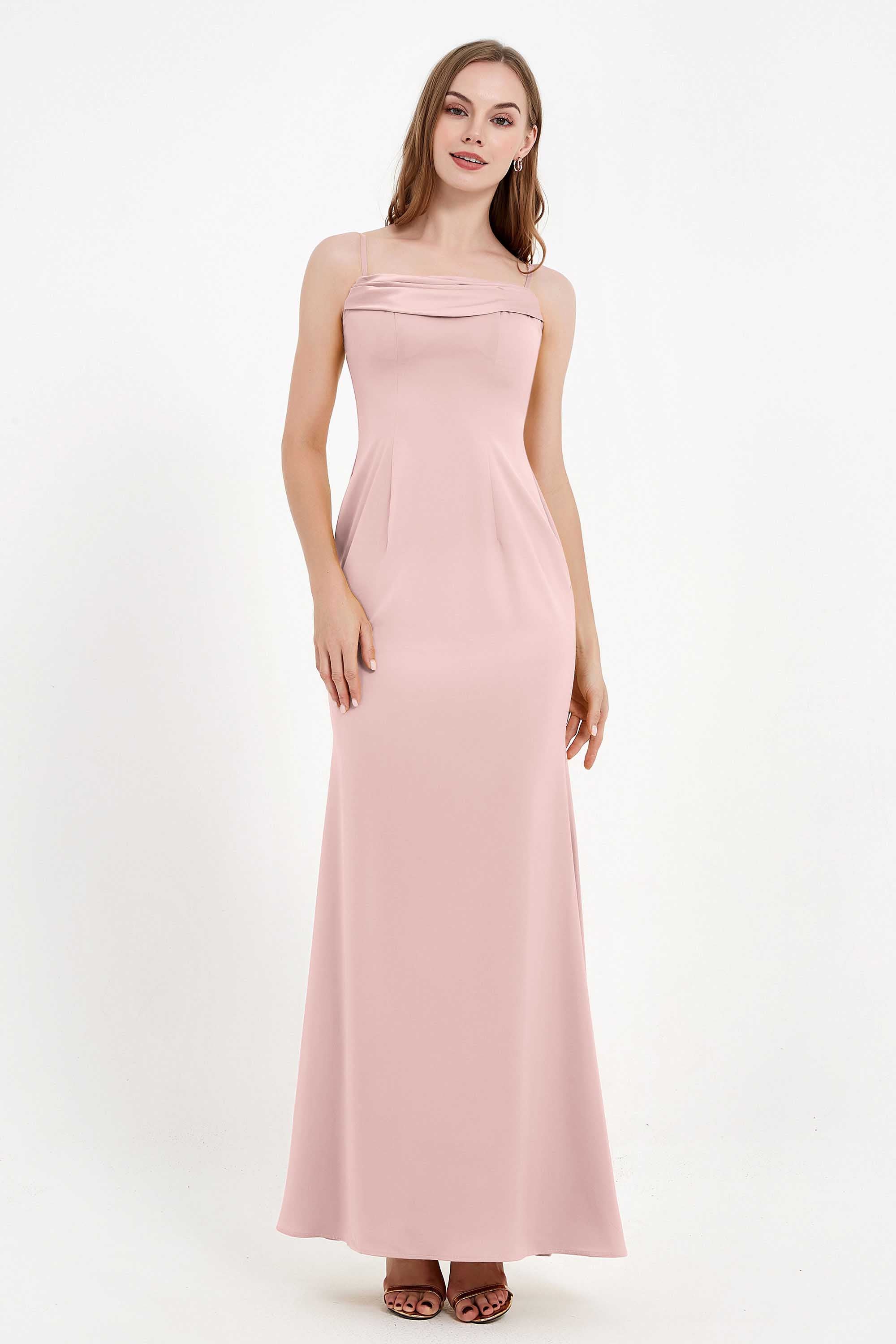 Spaghetti Straps Crepe Sheath Formal Evening Dresses Long Prom Bridesmaid Dress Gowns