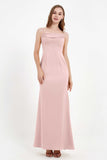 Spaghetti Straps Crepe Sheath Formal Evening Dresses Long Prom Bridesmaid Dress Gowns