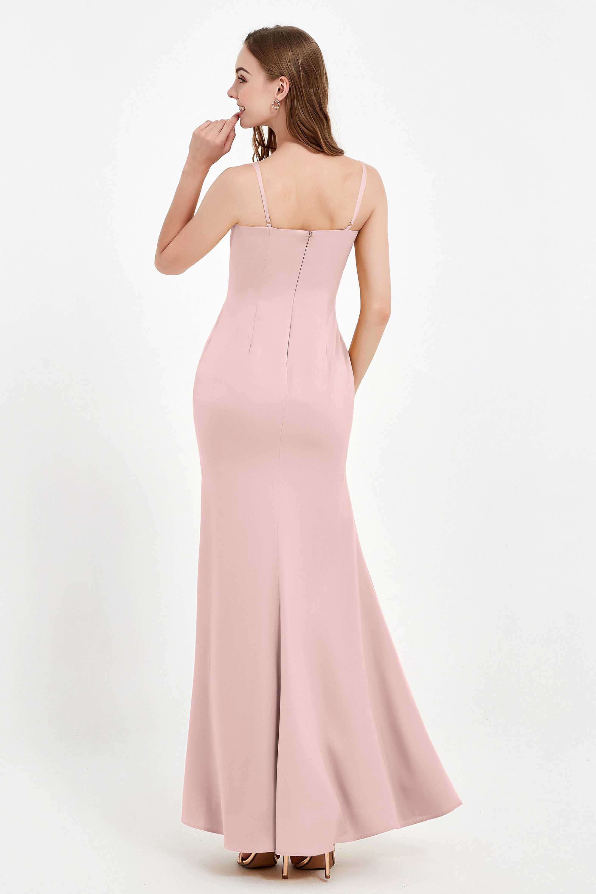 Spaghetti Straps Crepe Sheath Formal Evening Dresses Long Prom Bridesmaid Dress Gowns