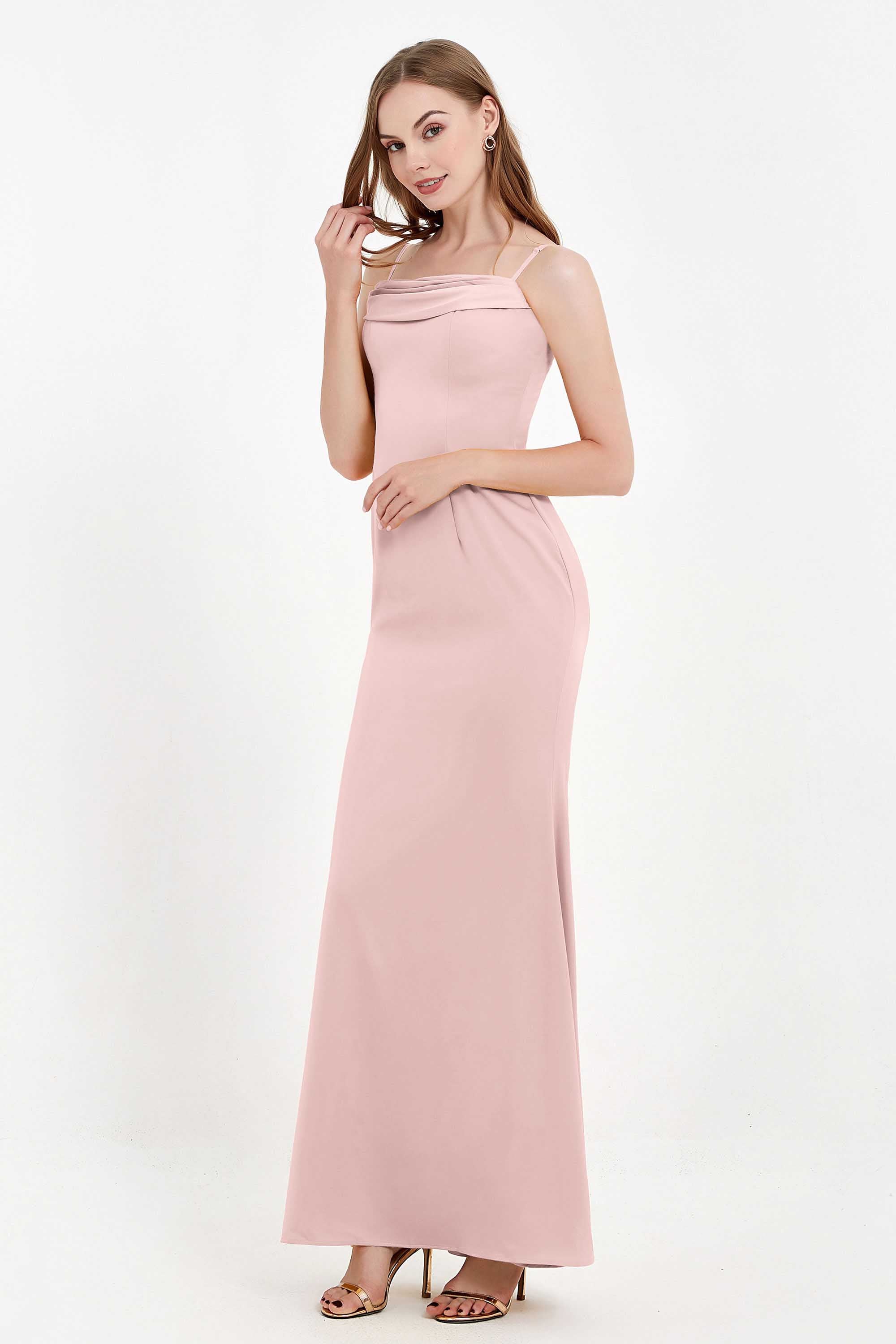 Spaghetti Straps Crepe Sheath Formal Evening Dresses Long Prom Bridesmaid Dress Gowns