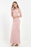 Spaghetti Straps Crepe Sheath Formal Evening Dresses Long Prom Bridesmaid Dress Gowns