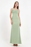 Spaghetti Straps Crepe Sheath Formal Evening Dresses Long Prom Bridesmaid Dress Gowns