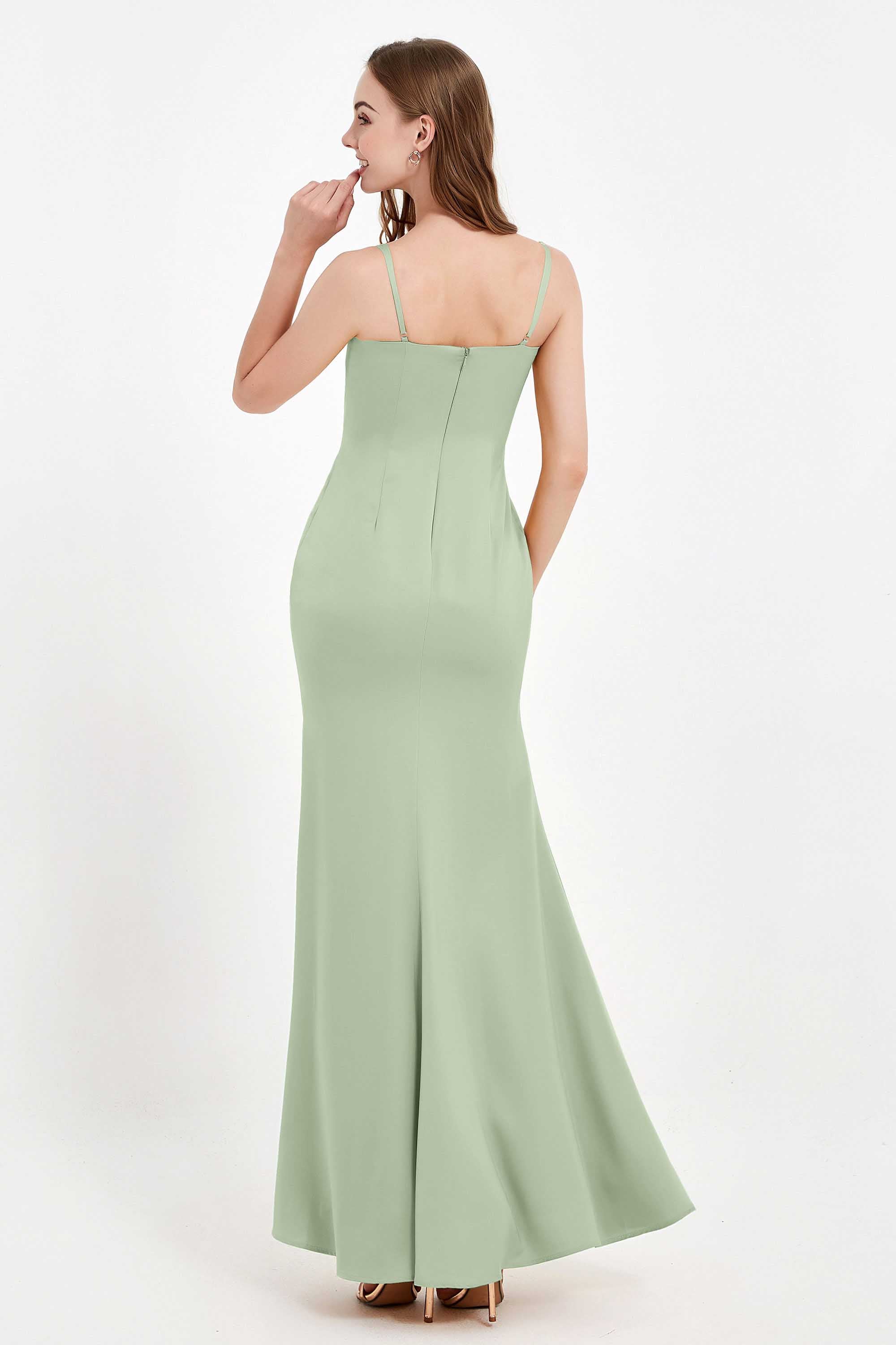 Spaghetti Straps Crepe Sheath Formal Evening Dresses Long Prom Bridesmaid Dress Gowns