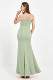 Spaghetti Straps Crepe Sheath Formal Evening Dresses Long Prom Bridesmaid Dress Gowns