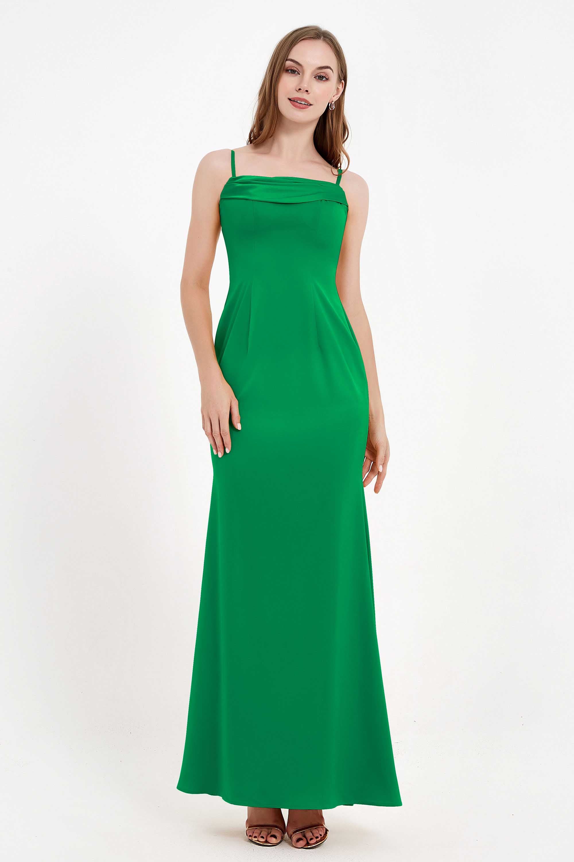 Spaghetti Straps Crepe Sheath Formal Evening Dresses Long Prom Bridesmaid Dress Gowns