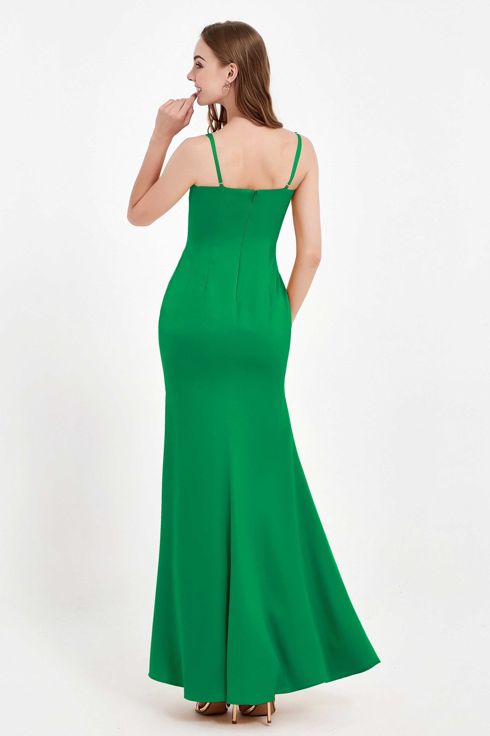 Spaghetti Straps Crepe Sheath Formal Evening Dresses Long Prom Bridesmaid Dress Gowns
