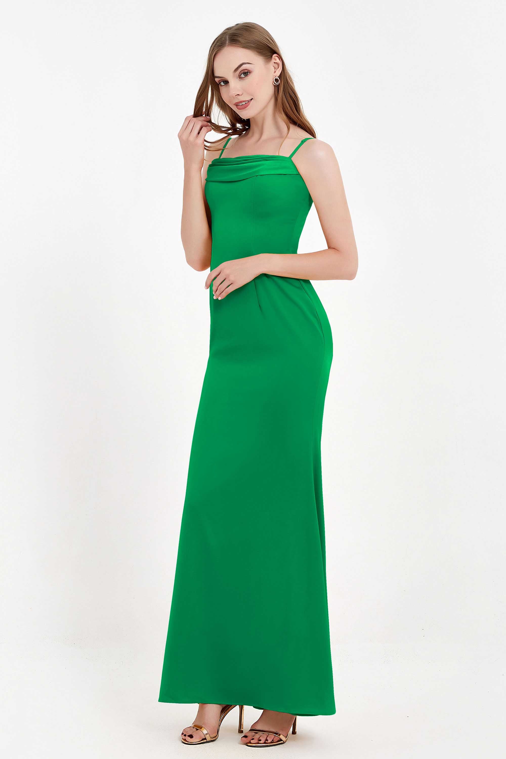 Spaghetti Straps Crepe Sheath Formal Evening Dresses Long Prom Bridesmaid Dress Gowns