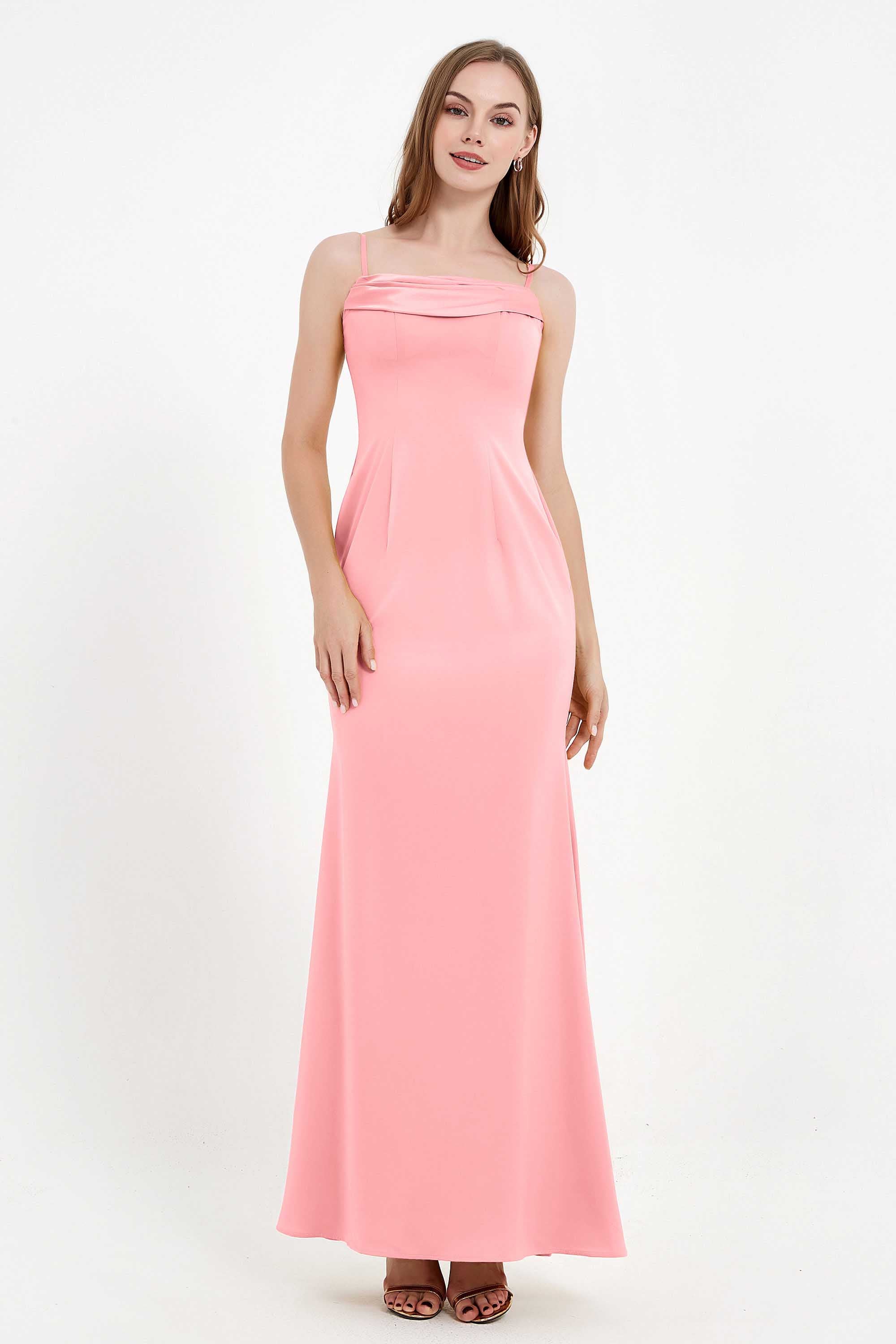 Spaghetti Straps Crepe Sheath Formal Evening Dresses Long Prom Bridesmaid Dress Gowns