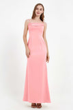 Spaghetti Straps Crepe Sheath Formal Evening Dresses Long Prom Bridesmaid Dress Gowns