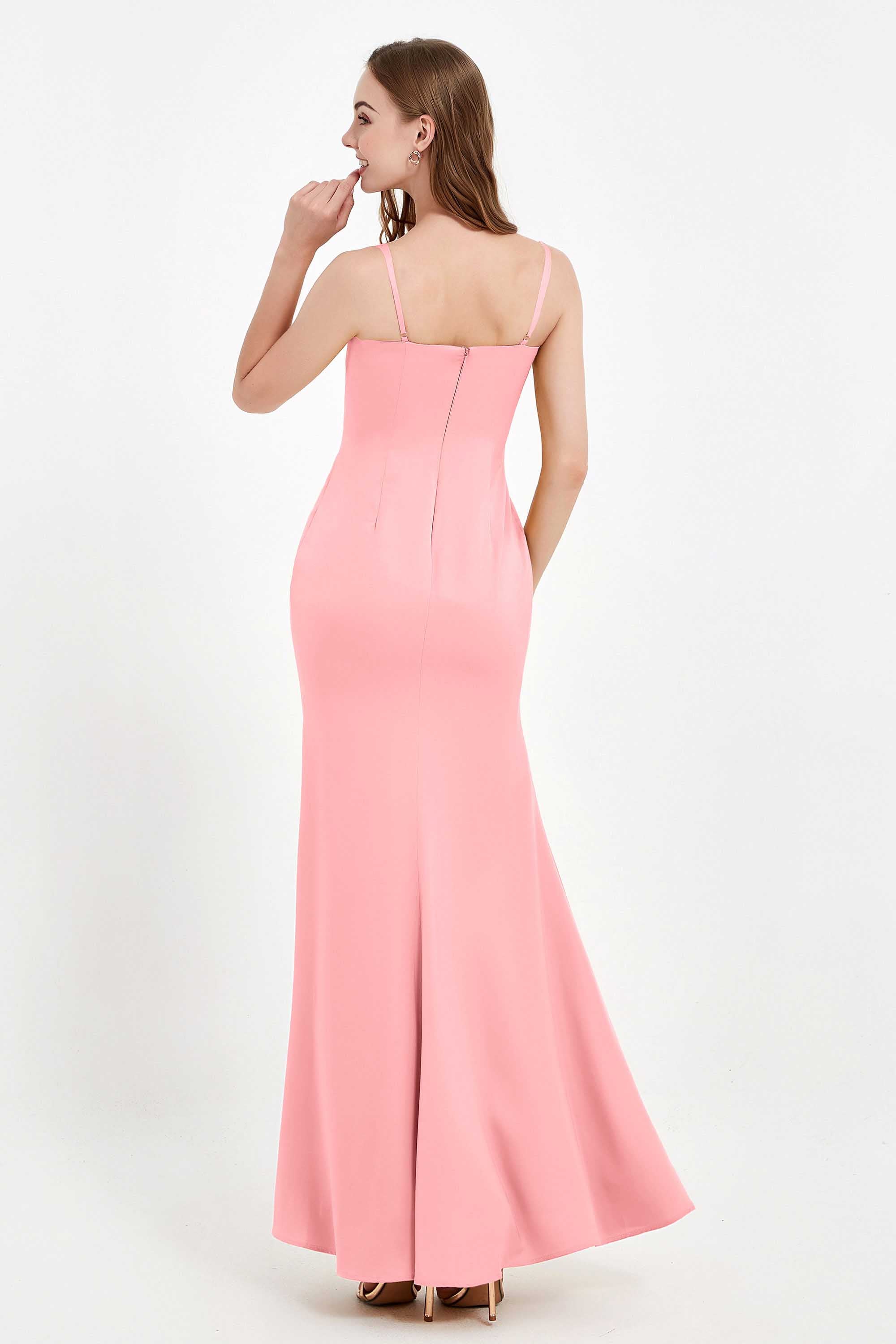 Spaghetti Straps Crepe Sheath Formal Evening Dresses Long Prom Bridesmaid Dress Gowns