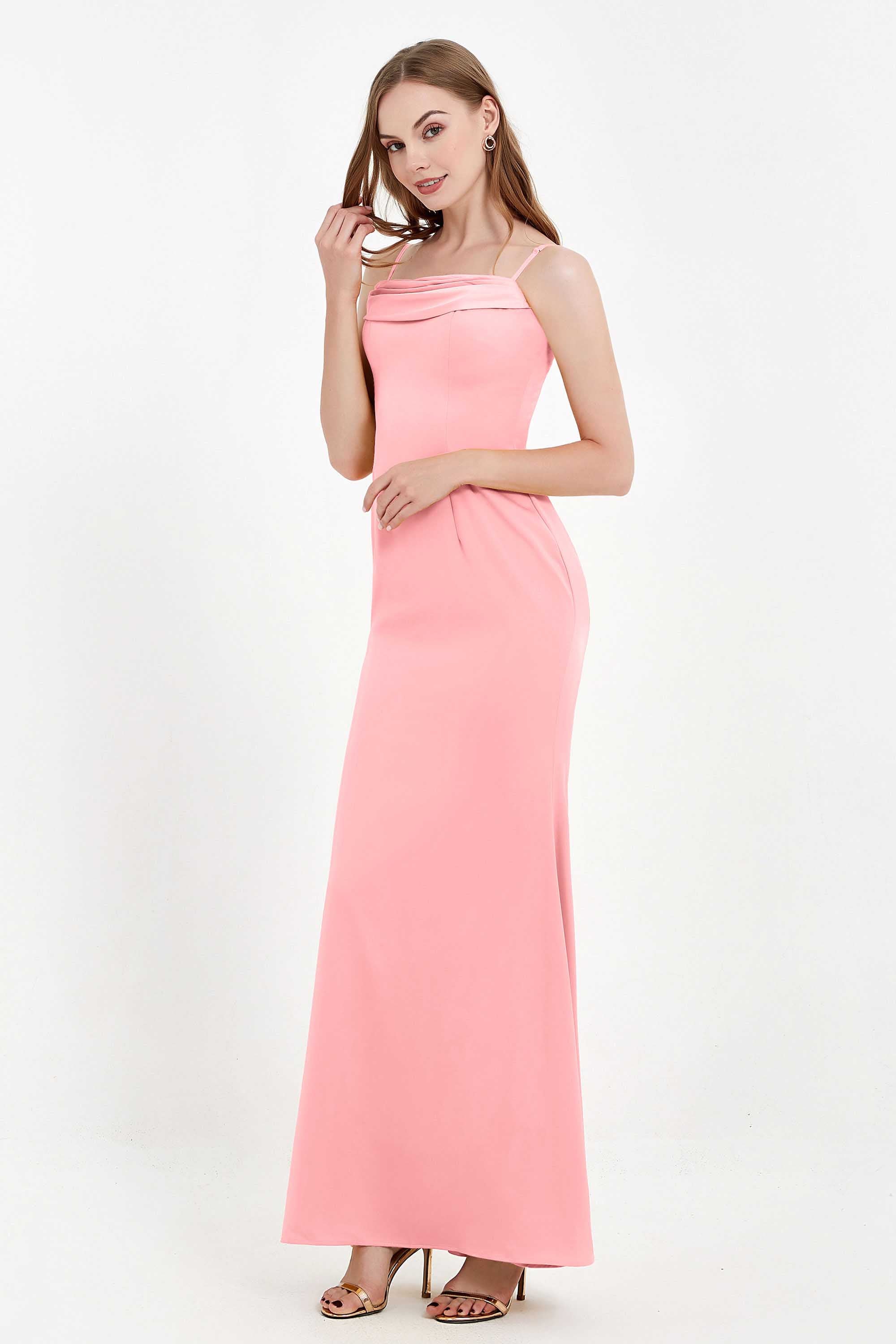 Spaghetti Straps Crepe Sheath Formal Evening Dresses Long Prom Bridesmaid Dress Gowns