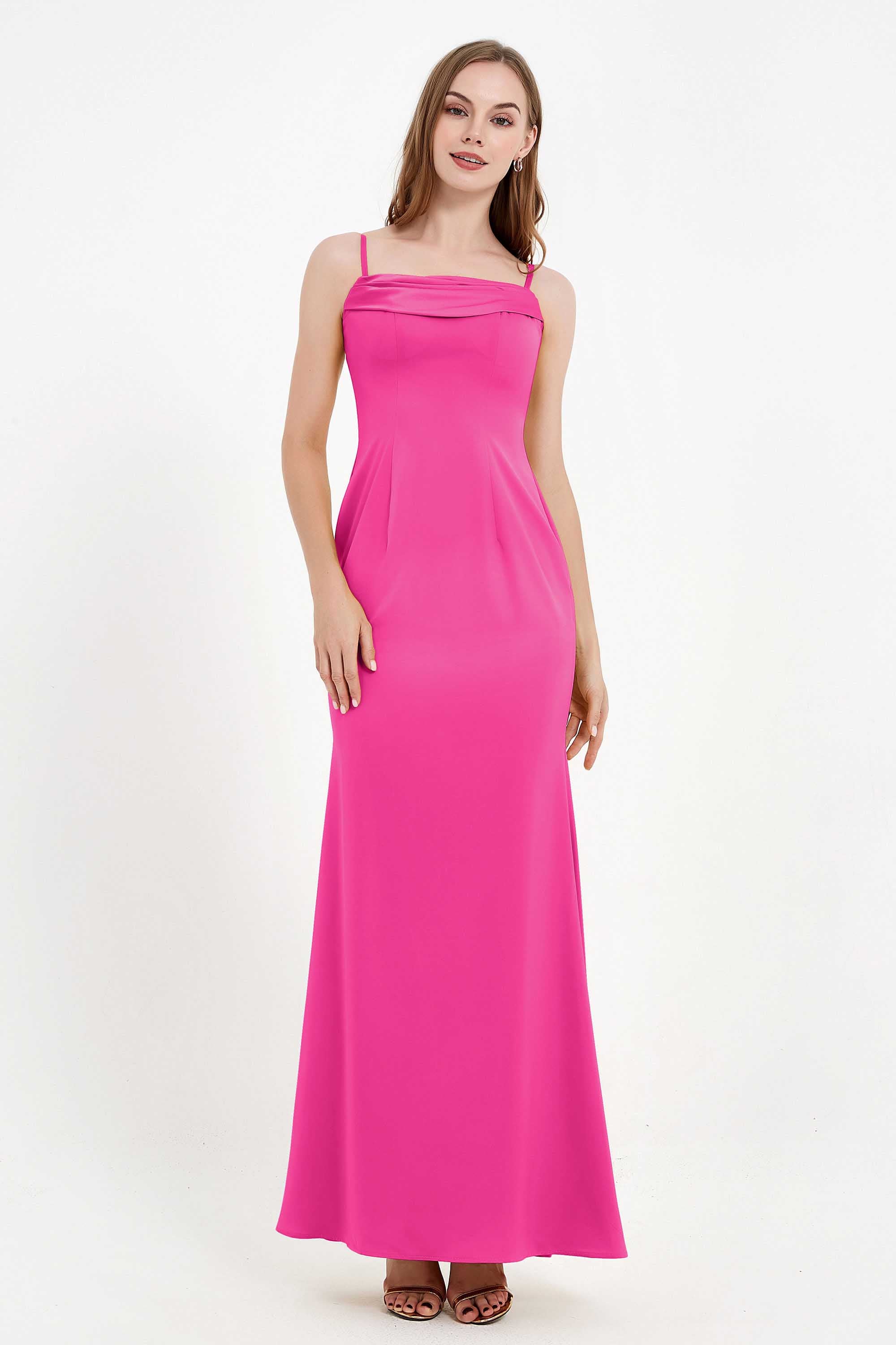 Spaghetti Straps Crepe Sheath Formal Evening Dresses Long Prom Bridesmaid Dress Gowns