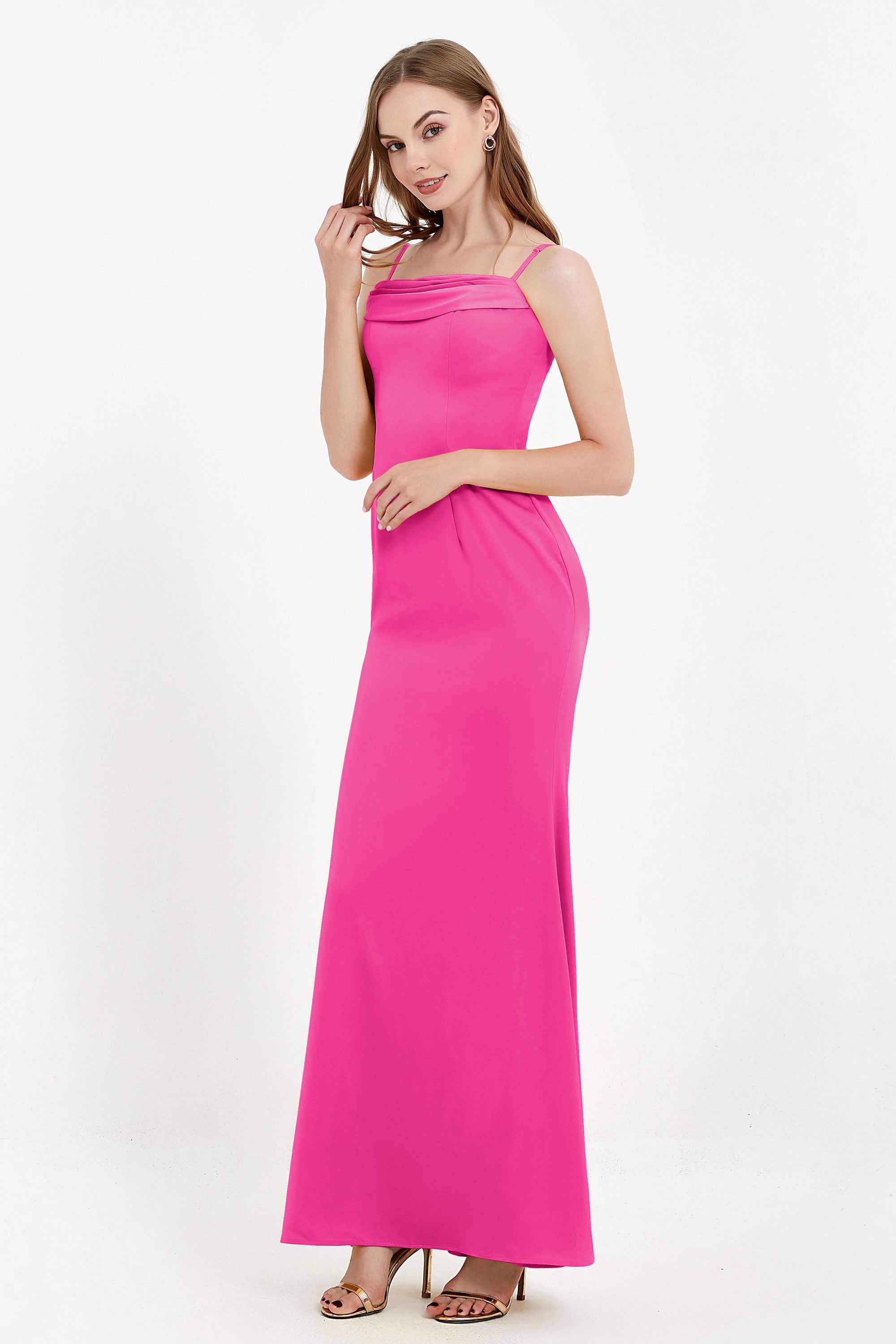 Spaghetti Straps Crepe Sheath Formal Evening Dresses Long Prom Bridesmaid Dress Gowns