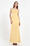 Spaghetti Straps Crepe Sheath Formal Evening Dresses Long Prom Bridesmaid Dress Gowns
