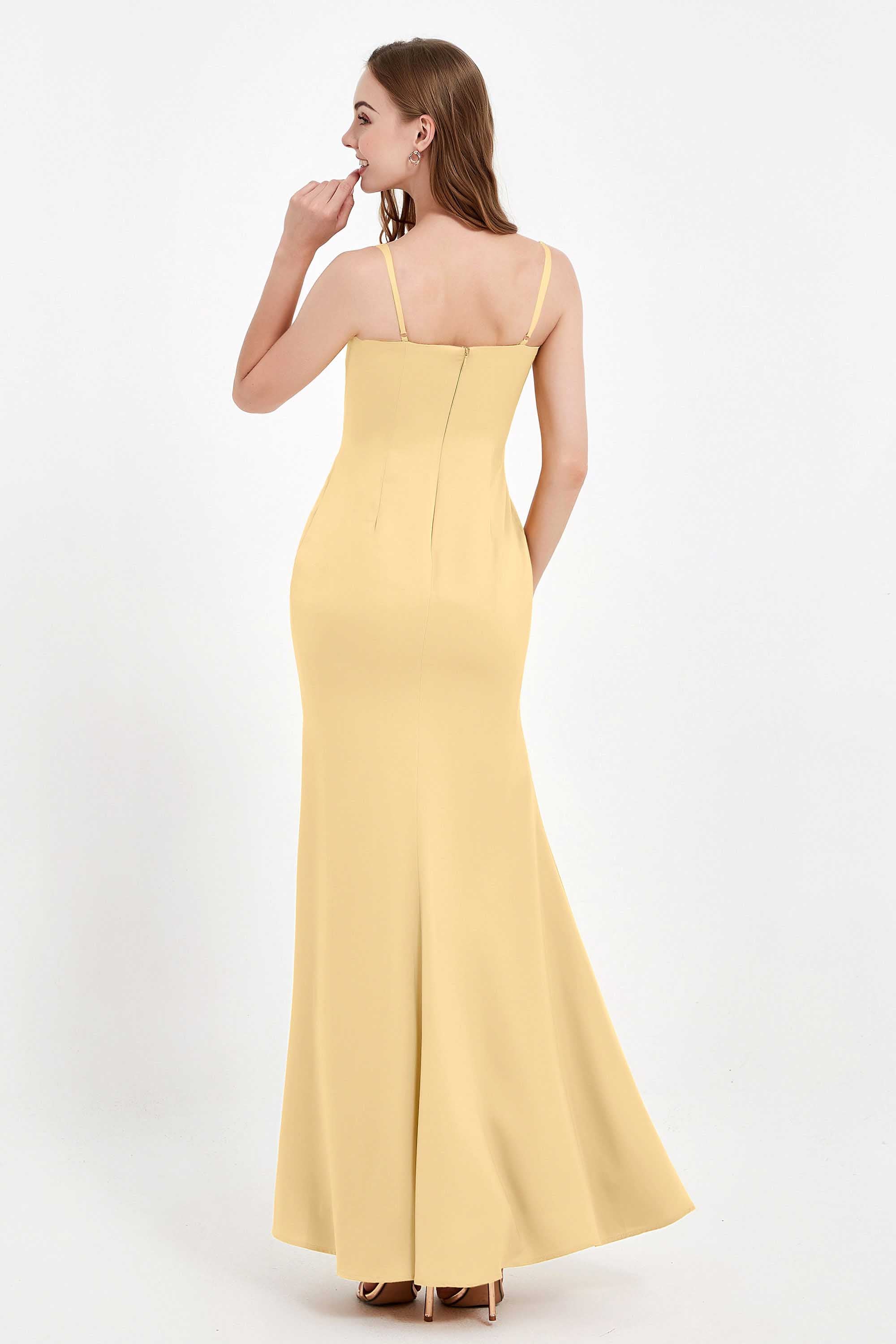 Spaghetti Straps Crepe Sheath Formal Evening Dresses Long Prom Bridesmaid Dress Gowns