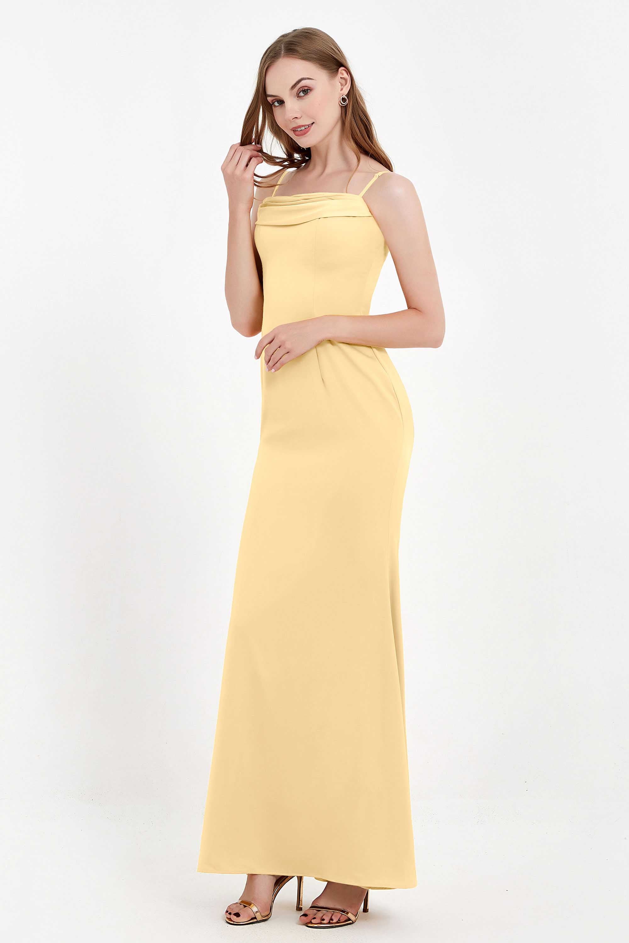Spaghetti Straps Crepe Sheath Formal Evening Dresses Long Prom Bridesmaid Dress Gowns