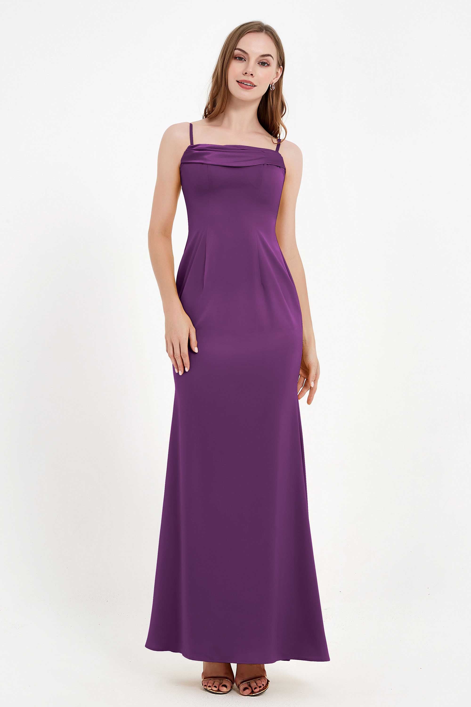 Spaghetti Straps Crepe Sheath Formal Evening Dresses Long Prom Bridesmaid Dress Gowns