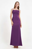 Spaghetti Straps Crepe Sheath Formal Evening Dresses Long Prom Bridesmaid Dress Gowns