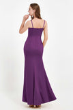 Spaghetti Straps Crepe Sheath Formal Evening Dresses Long Prom Bridesmaid Dress Gowns