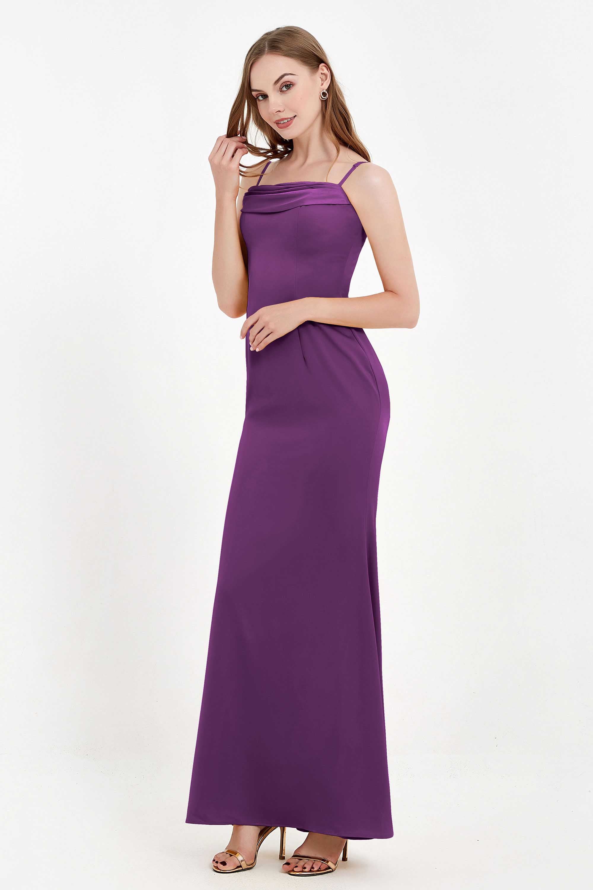 Spaghetti Straps Crepe Sheath Formal Evening Dresses Long Prom Bridesmaid Dress Gowns