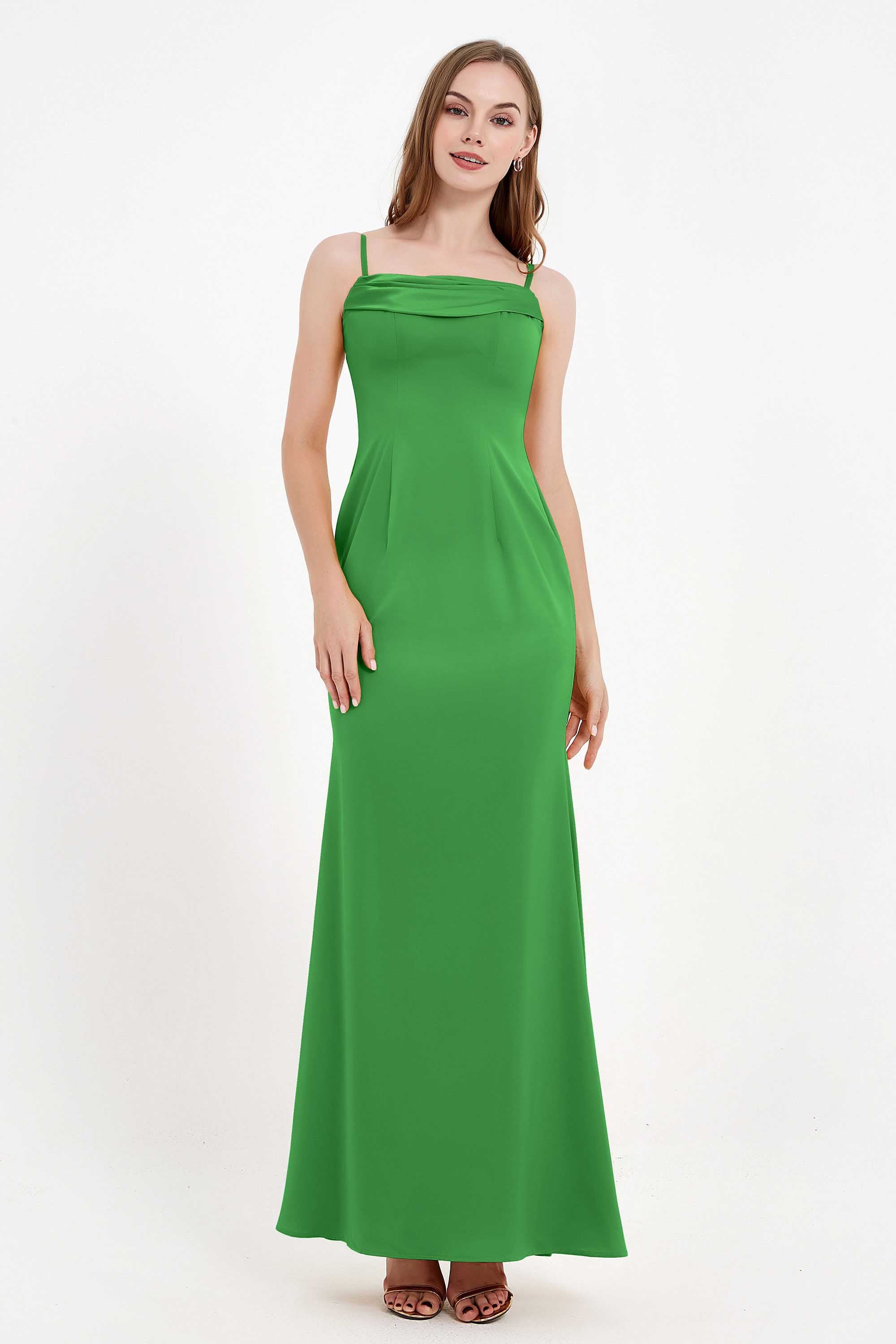 Spaghetti Straps Crepe Sheath Formal Evening Dresses Long Prom Bridesmaid Dress Gowns