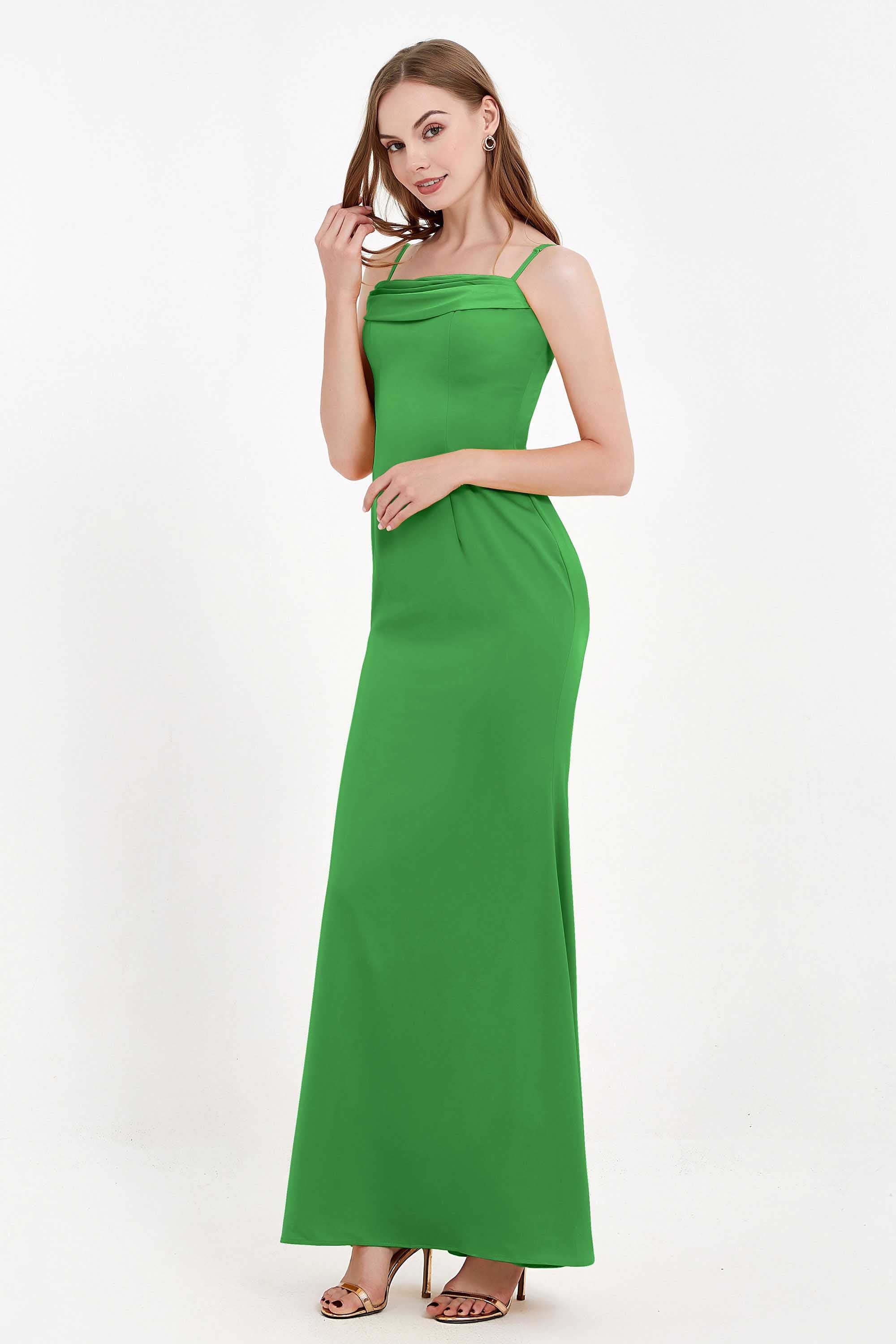 Spaghetti Straps Crepe Sheath Formal Evening Dresses Long Prom Bridesmaid Dress Gowns