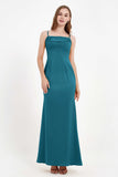 Spaghetti Straps Crepe Sheath Formal Evening Dresses Long Prom Bridesmaid Dress Gowns