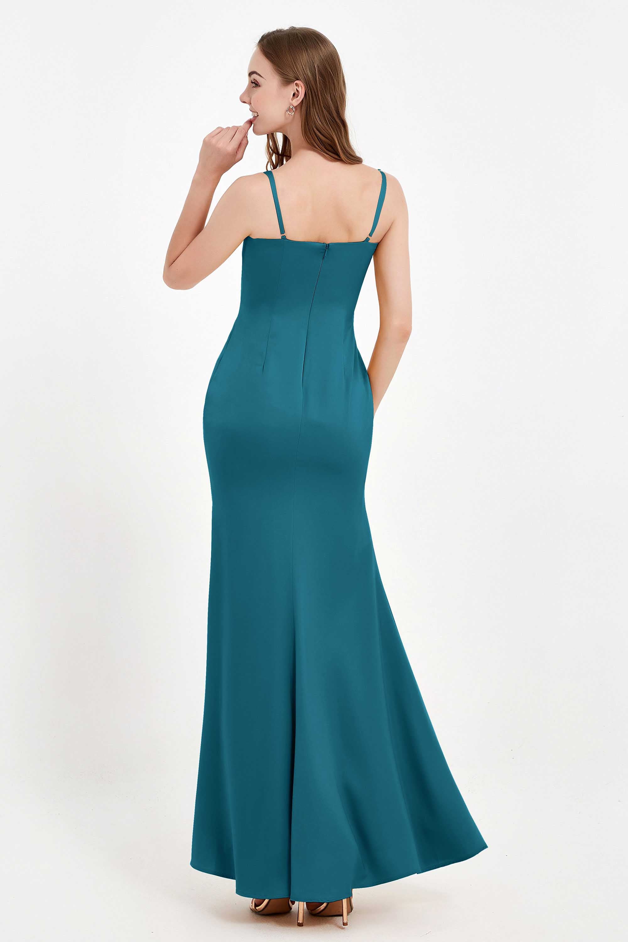 Spaghetti Straps Crepe Sheath Formal Evening Dresses Long Prom Bridesmaid Dress Gowns